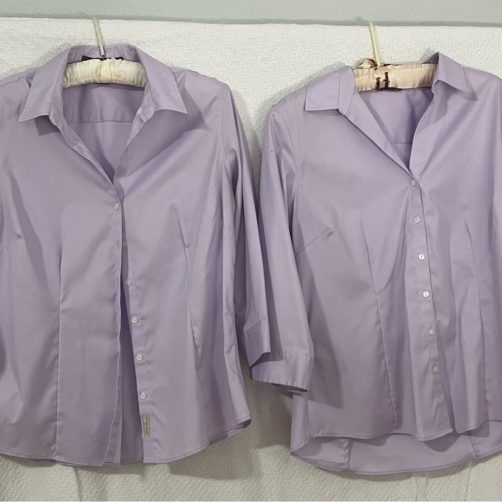 2 Eddie Bauer wrinkle resistant button down 3/4 length sleeve shirts